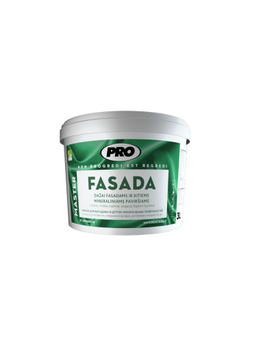 Dažai FASADA PRO vidaus ir išorės darbams, 2 klasė, matiniai, balti, 1L Dažai FASADA PRO vidaus ir išorės darbams, 2 klasė, matiniai, balti, 1L
