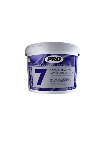 Dažai PREMIUM7 PRO slepiantys defektus, 1 klasė, šilko matiniai, balti, 3L Dažai PREMIUM7 PRO slepiantys defektus, 1 klasė, šilko matiniai, balti, 3L
