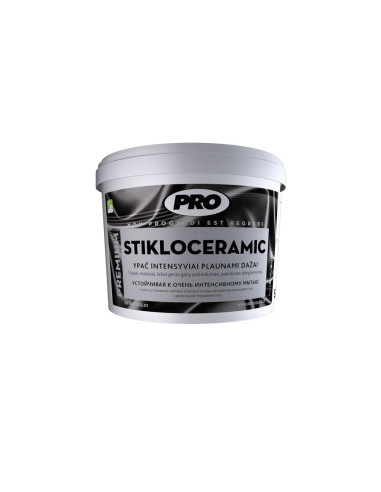Dažai STIKLOCERAMIC PRO ypač intensyviai plaunami, 1 klasė, matiniai, balti, 10L Dažai STIKLOCERAMIC PRO ypač intensyviai plaunami, 1 klasė, matiniai, balti, 10L