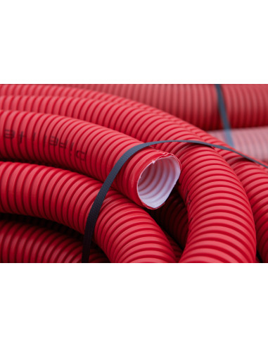 Vamzdis techninis 50mm gofruotas/lygus, raudonas, ilgis 50m. Statybinės medžiagos