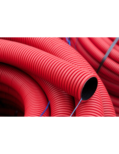 Vamzdis techninis 75mm gofruotas/lygus, raudonas, ilgis 50m. Statybinės medžiagos 2