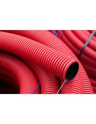 Vamzdis techninis 75mm gofruotas/lygus, raudonas, ilgis 50m. Statybinės medžiagos