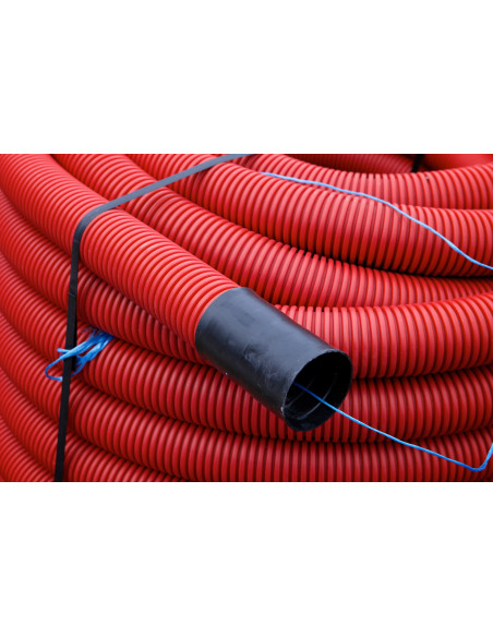 Vamzdis techninis 40mm gofruotas/lygus, raudonas, ilgis 50m