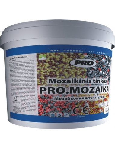 Akrilinis mozaikinis tinkas PRO.MOZAIKA M 12,5kg, vidutiniai akmenukai, pasirenkama spalva Akrilinis mozaikinis tinkas PRO.MOZAIKA M 12,5kg, vidutiniai akmenukai, pasirenkama spalva