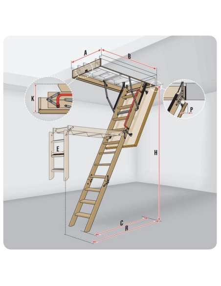 Segmentiniai sulankstomi laiptai su medinėmis kopėčiomis LWS Smart 55x111cm, h 280cm FAKRO