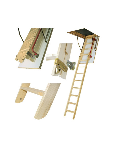 Segmentiniai sulankstomi laiptai su medinėmis kopėčiomis LDK 60x120cm, h 280cm FAKRO