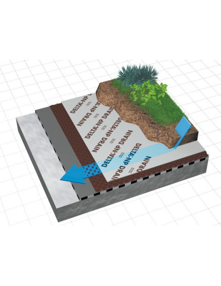 Drenažinė membrana su geotekstile DELTA NP DRAIN, plotis 2.0m. Statybinės medžiagos