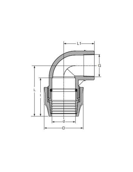Alkūnė kampas 90* PE vandentiekio su vidiniu sriegiu 25 x 3/4''. Statybinės medžiagos