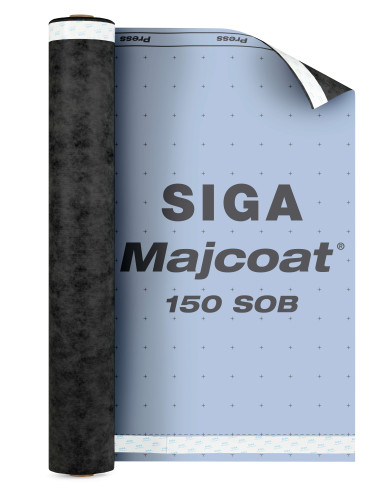 Difuzinė plėvelė SIGA Majcoat 150 SOB (75m²) su lipnia juosta. Aukščiausia W1 klasė, Sd 0,1m. Tvirta, UV atspari ir ilgaamžė mem