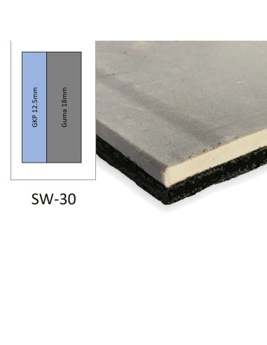 Garso akustinė izoliacinė plokštė SW-30, kompozitas GKP+Guma, 1200x1000mm