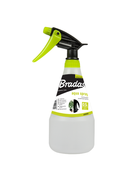 Purkštuvas rankinis AQUA SPRAY 0.5L. Reguliuojama srovė, ergonomiškas dizainas, skaidrus korpusas. Idealiai tinka augalams ir bu