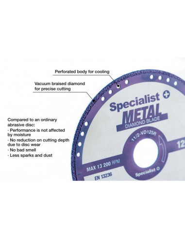 Diskas deimantinis metalui 125X1,4X22,23mm. Statybinės medžiagos