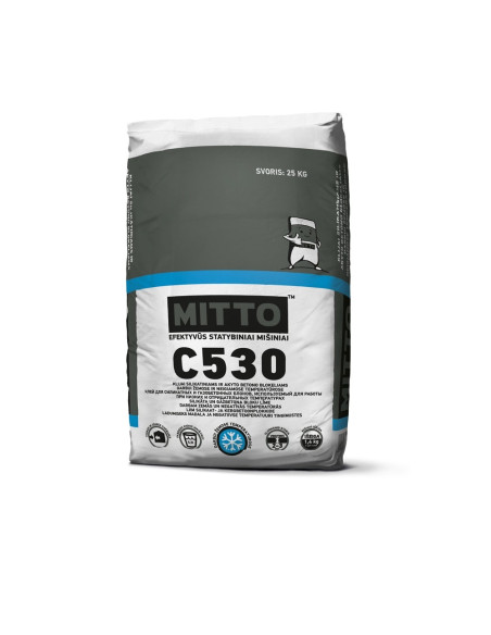 Klijai silikatiniams ir akyto betono blokeliams darbui žemose ir neigiamose temperatūrose C530 MITTO, 25kg