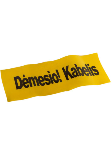 Signalinė įspėjamoji juosta su užrašu DĖMESIO! KABELIS, storis 0.5mm (500mikronų) [100m]