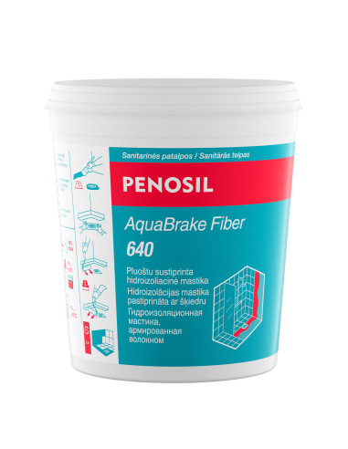 Hidroizoliacinė mastika su fibra Penosil AquaBrake Fiber 640. Elastinga, sustiprinta mikropluoštu, skirta drėgnoms patalpoms. Ga