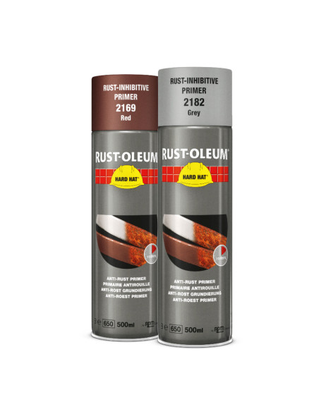 Specialus gruntas nuo rūdžių Rust-Oleum HARD HAT 500ml. Greitai džiūstanti antikorozinė apsauga metalui. Aukšta pramoninė kokybė