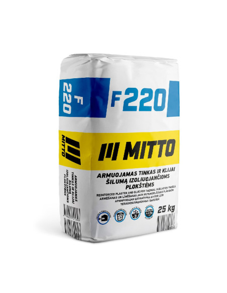 Armuojamas tinkas ir klijai šilumą izoliuojančioms plokštėms F220 MITTO 25kg