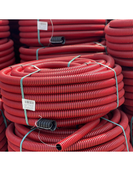 Vamzdis techninis 50mm gofruotas/lygus, raudonas, ilgis 50m. Statybinės medžiagos