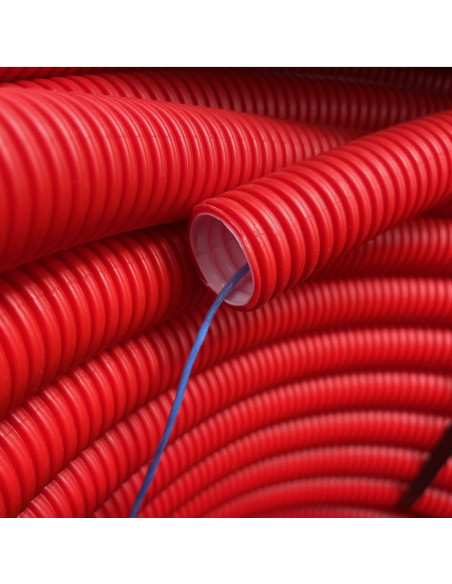 Vamzdis techninis 32mm gofruotas/lygus, raudonas, ilgis 50m