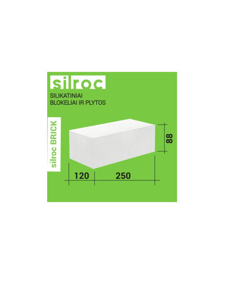 Plyta silikatinė Silroc BRICK 88, pilnavidurė, balta, 250x120x88mm (paletėje 288vnt)