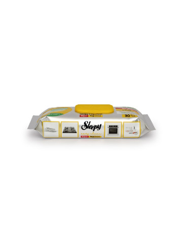 Riebalams šalinti drėgnos servetėlės Sleepy Easy Clean Acti-Foam, geltonas dangtelis (pakuotėje 30vnt).