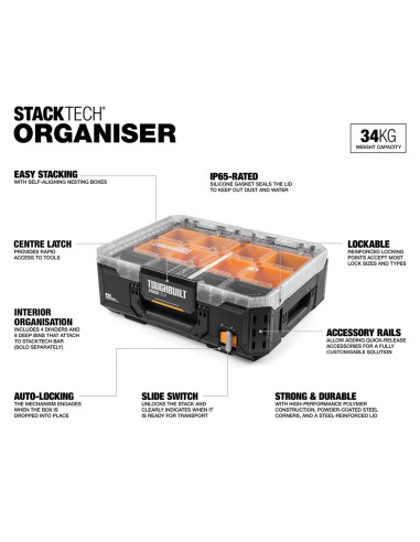 Modulinė įrankių dėžė-organizatorius, TOUGHBUILT STACKTECH. Statybinės medžiagos