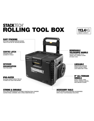 Modulinė įrankių dėžė su ratukais, TOUGHBUILT STACKTECH. Statybinės medžiagos