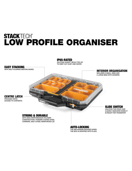 Modulinė įrankių dėžė-organizatorius (žemo profilio) , TOUGHBUILT STACKTECH. Statybinės medžiagos
