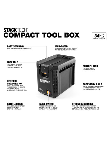 Modulinė kompaktiška įrankių dėžė (1/2), TOUGHBUILT STACKTECH. Statybinės medžiagos