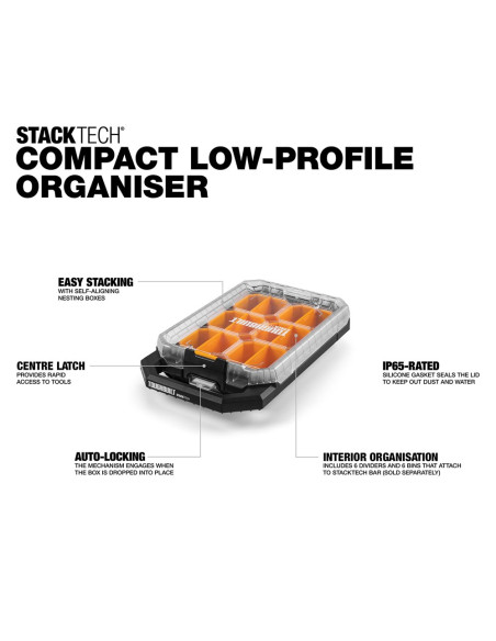 Modulinė kompaktiška įrankių dėžė-organizatorius (žemo profilio 1/2) , TOUGHBUILT STACKTECH. Statybinės medžiagos