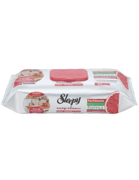 Drėgnos servetėlės maistiniams paviršiams Sleepy Easy Clean, raudonas dangtelis (pakuotėje 50vnt).