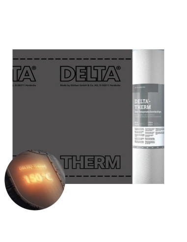 Difuzinė plėvelė su dviem lipniomis juostomis DELTA THERM PLUS 220g/m2 +150°C  (plotis 1.5m)