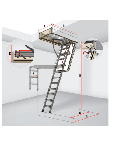 Fakro LML Lux laiptai | 13cm pakopos | Su apvadais | 280cm