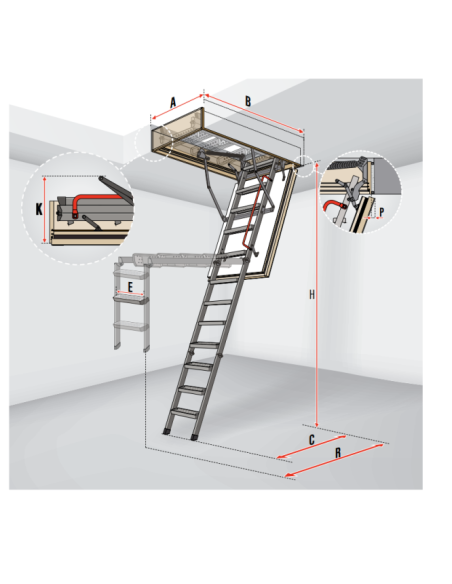 Fakro LML Lux laiptai | 13cm pakopos | Su apvadais | 280cm