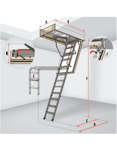 Fakro LMF60 priešgaisriniai laiptai EI60 | Metaliniai, 200kg