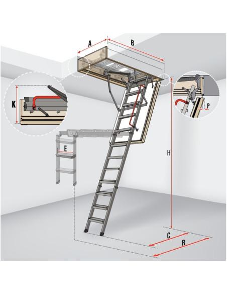 Fakro LMF60 305 cm priešgaisriniai laiptai | EI60 metaliniai laiptai