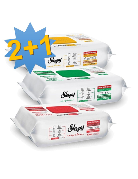 Rinkinys 3 už 2 - Drėgnos servetėlės Sleepy Easy Clean (pasirenkamos rūšys) 3 po 100 vnt.