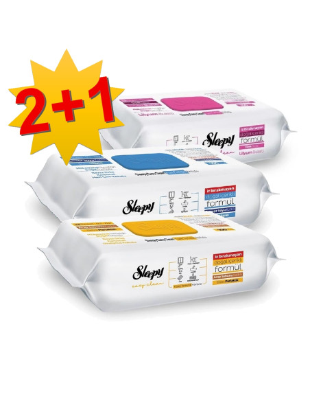 Rinkinys 3 už 2 - Drėgnos servetėlės Sleepy Easy Clean (pasirenkamos rūšys) 3 po 100 vnt.