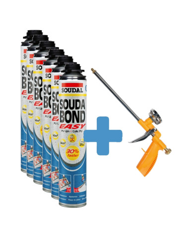Rinkinys - 6 vnt Putos poliuretano klijai SOUDABOND EASY 1K Gun 750ml, SOUDAL + putų pistoletas
