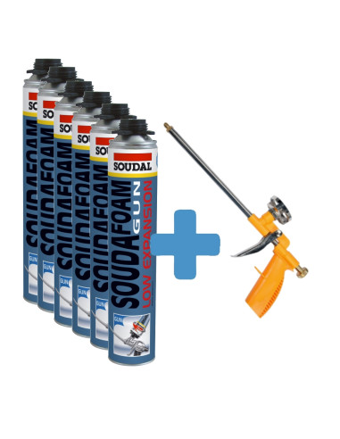 Rinkinys - 6 vnt Putos montavimo mažo plėtimosi LOW EXPANSION (B2) 750ml, SOUDAL + putų pistoletas