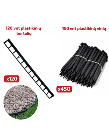 Rinkinys - 120 vnt Bortas trinkelėms ALTBORT45, plastikinis, ilgis 1m, aukštis 45mm + 450 vnt vinis borto tvirtinimui