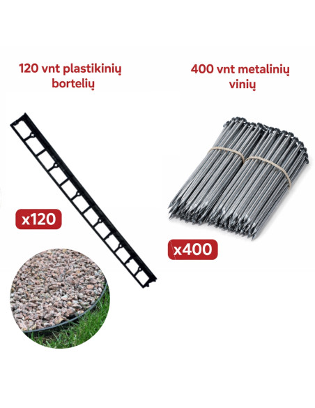 Rinkinys - 120 vnt Bortas trinkelėms ALTBORT45, plastikinis, ilgis 1m, aukštis 45mm + 400 vnt METALINIŲ VINIŲ