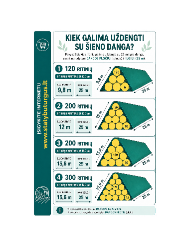 Danga apsauginė šienainiui ir šiaudams Bale Cover, 9.8m x 25m