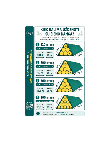 Danga apsauginė šienainiui ir šiaudams Bale Cover, 9.8m x 25m