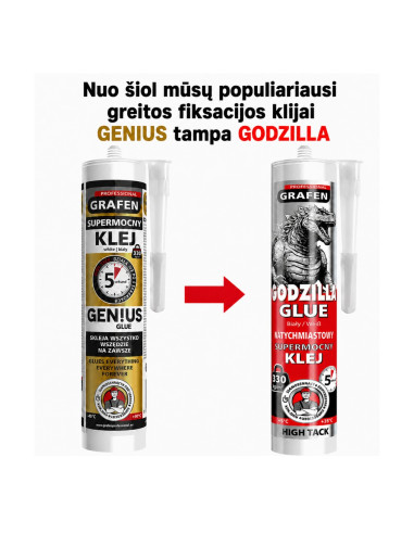 Hibridiniai klijai/sandariklis GENIUS High Tack 5sec Grafen Professional, 290ml