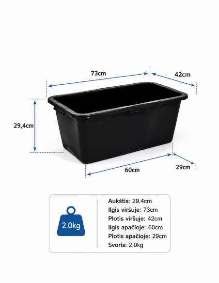 Statybinė talpa stačiakampė iš PVC 65L. Statybinės medžiagos