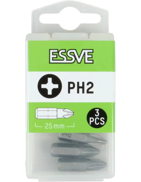 ESSVE sukimo antgaliai PH2 25mm, 3 vnt. pakuotė